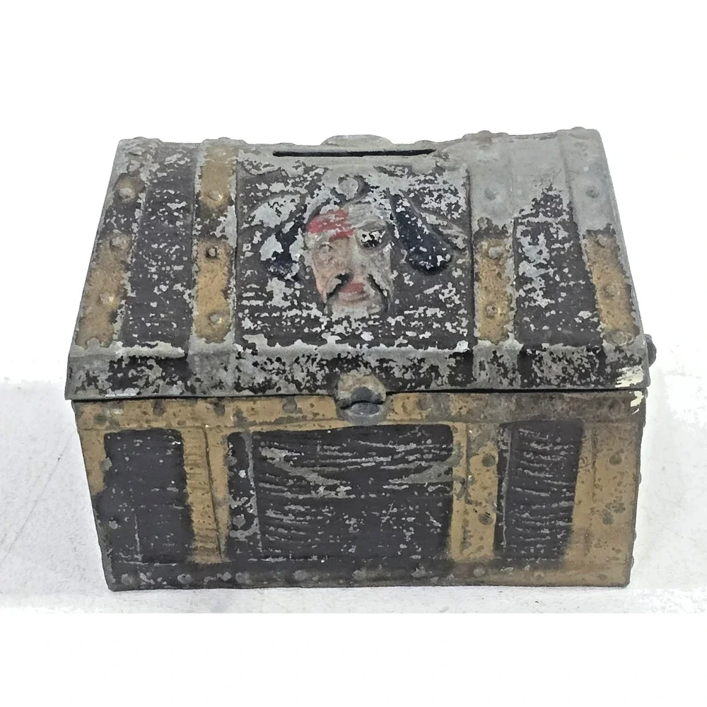 Vintage E.J. Kahn Cast Metal Pirate Treasure Chest Bank